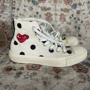 Converse x Comme Des Garcons White and Black Polka Dot Heart Sneakers
